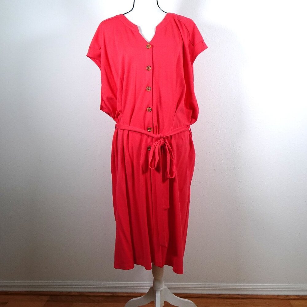 Calvin Klein T-Shirt Dress Women's Plus Size 24W Pink Coral Button Front